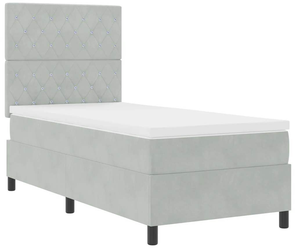 vidaXL Κρεβάτι Box Spring με Στρώμα & Φωτισμό LED Γκρι 90x190 εκ Βελούδο