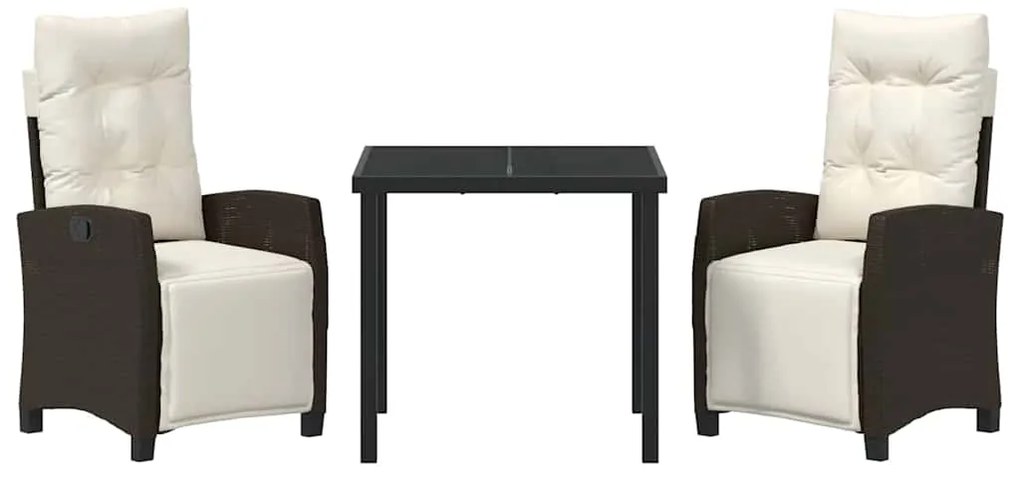 vidaXL Σέτ φαγητού για κήπο με μαξιλάρι 3 pcs Καφέ συνθετικό ρατάν