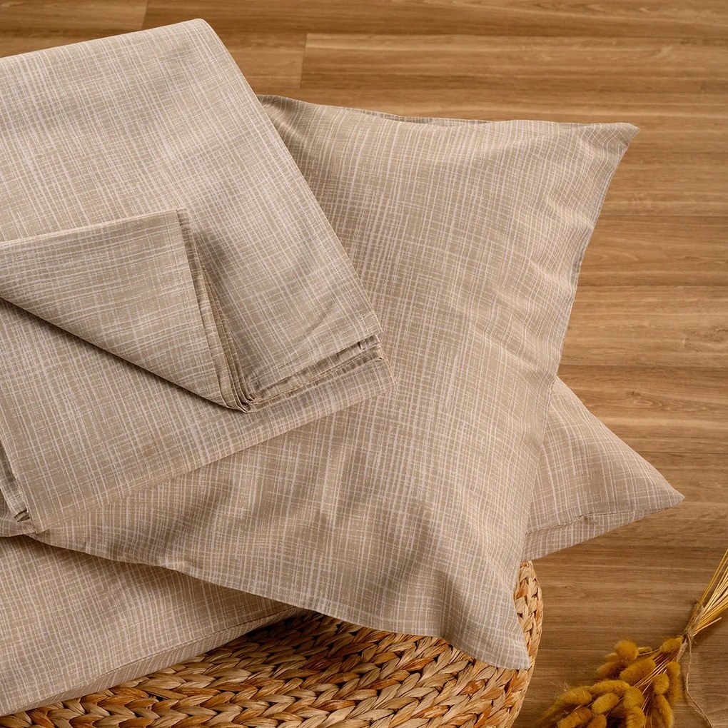 Σεντόνι King Size Με Λάστιχο + Μαξιλαροθήκες Melinen Casual Line Mini Mateo Beige