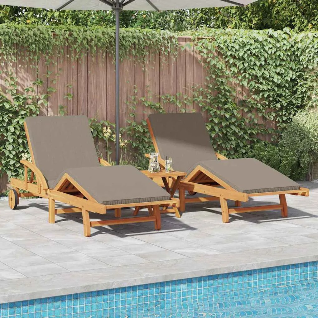 vidaXL Ξαπλώστρα 2 pcs Taupe 200 x 67 x 84εκ Μασίφ ξύλο ακακίας
