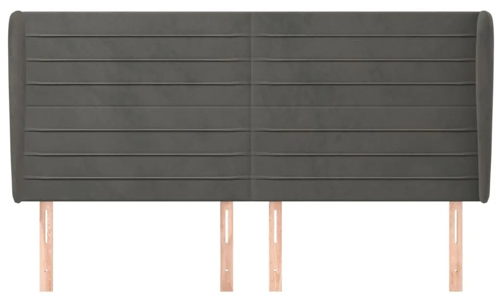 Κεφαλάρι με Πτερύγια Σκούρο Γκρι 163x23x118/128 εκ. Βελούδινο - Γκρι