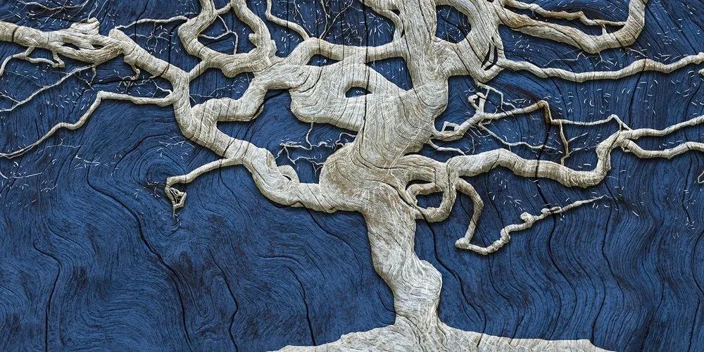 Αφηρημένη εικόνα δέντρο σε ξύλο με μπλέ αντίθεση - 120x60