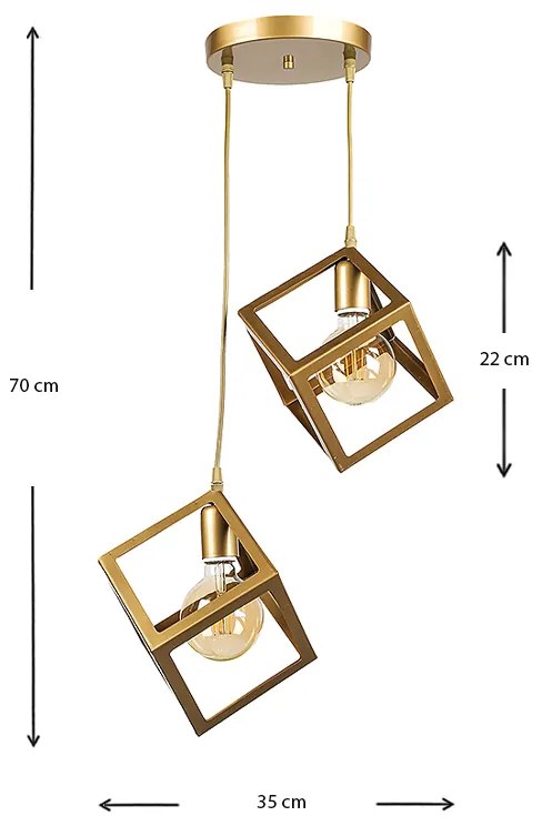 Φωτιστικό οροφής Thora Megapap E27 μεταλλικό δίφωτο χρώμα χρυσό ματ 22x22x70εκ. - GP030-0046,3 - GP030-0046,3