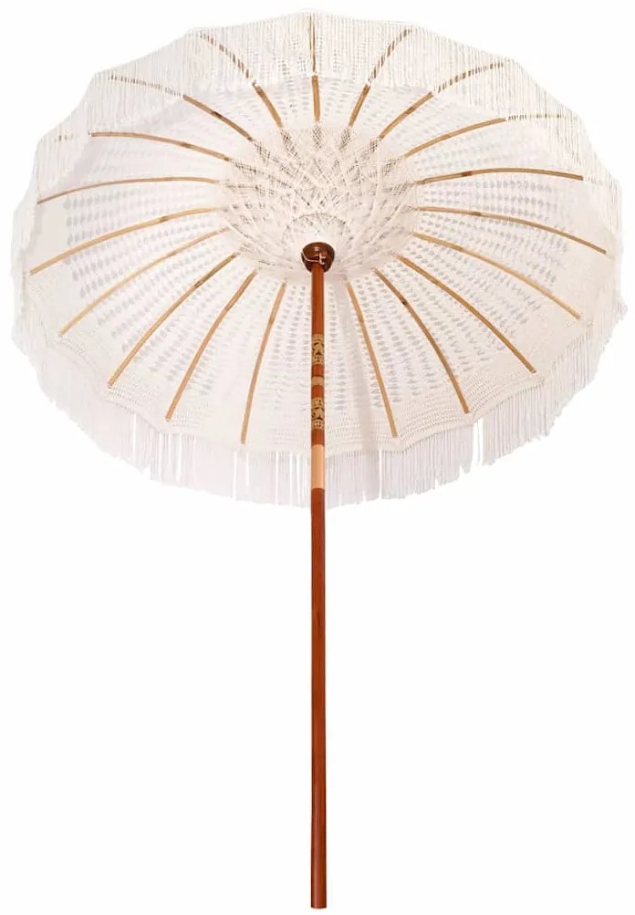 vidaXL Ομπρέλα ηλίου Κρεμ (185-195) x 250 εκ Βαμβάκι και συμπαγές ξύλο