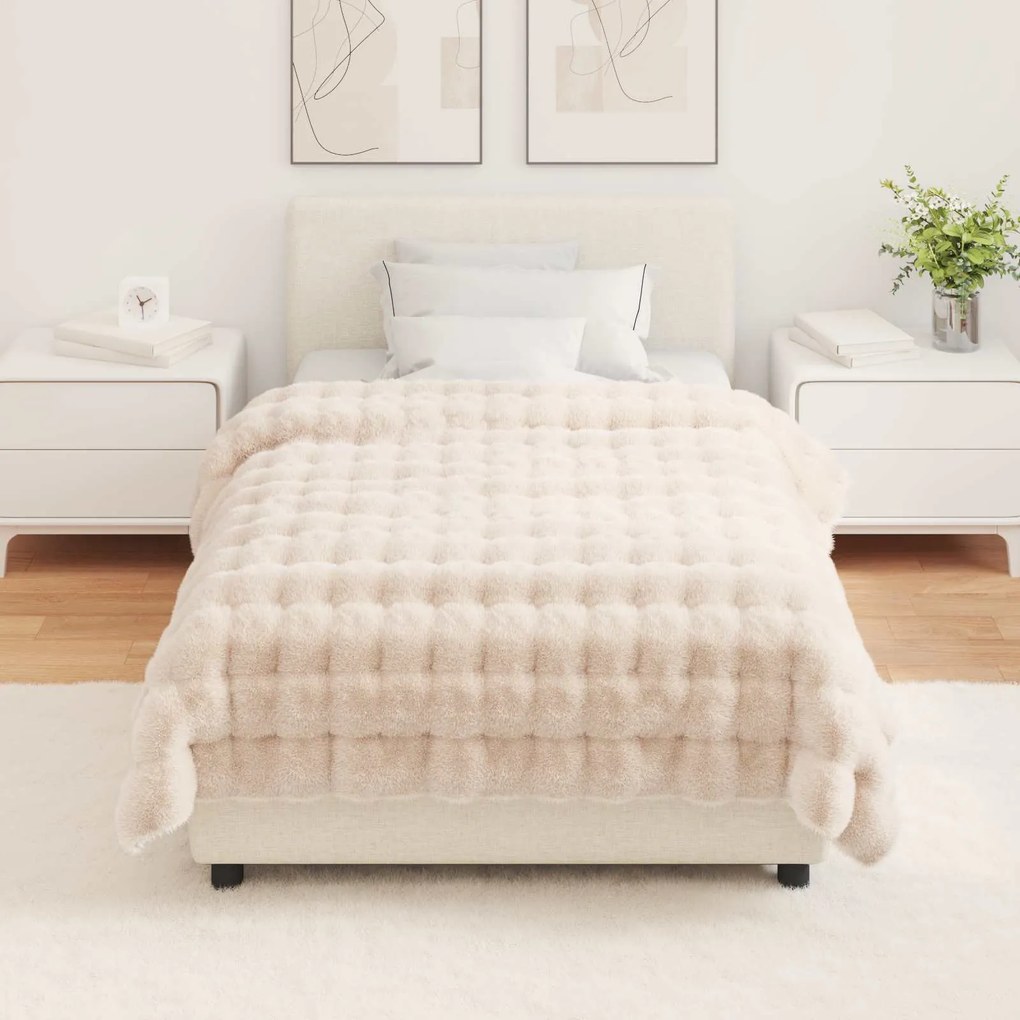 vidaXL Ψεύτικη κουβέρτα από κουνέλι Μπεζ 130 x 150 cm Πολυεστέρας