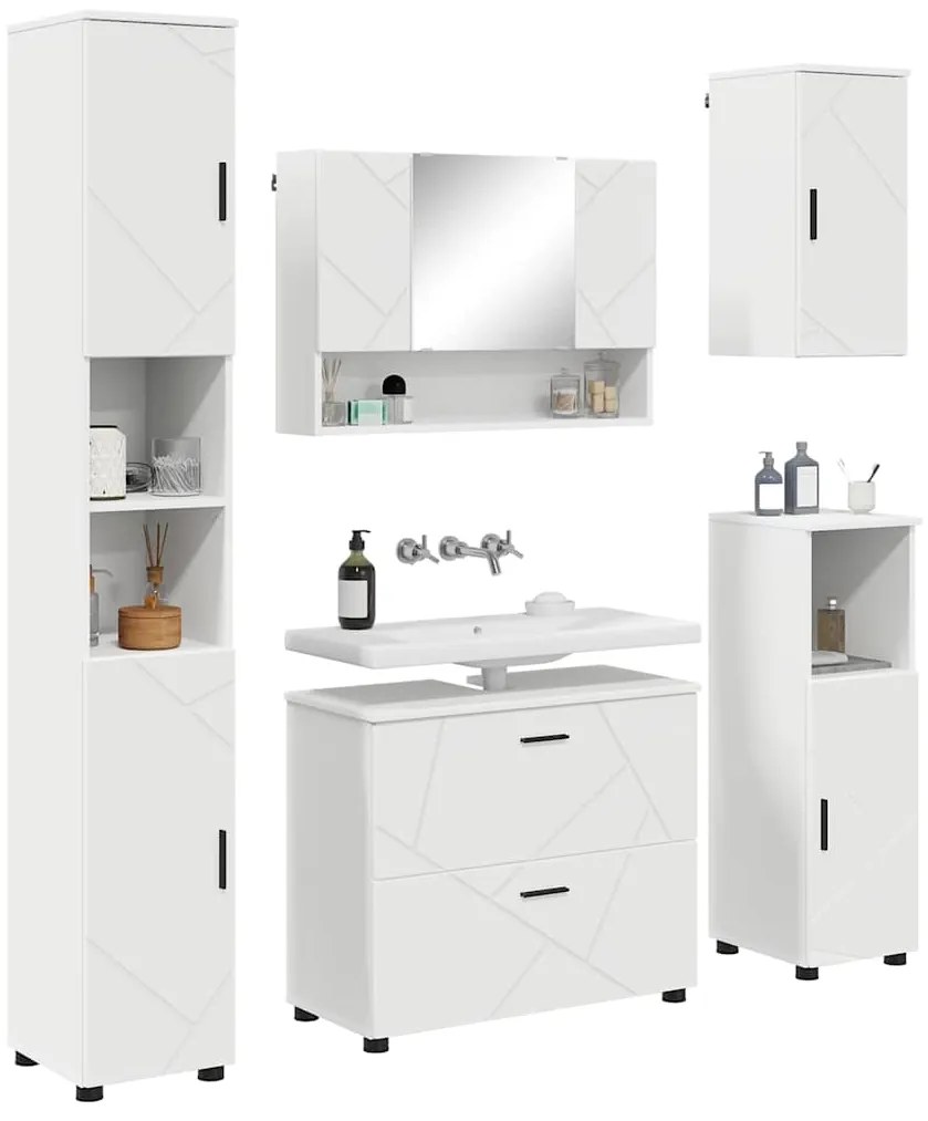 vidaXL Σετ Επίπλων Μπάνιου με συρτάρι με ράφι Επιτοίχιο 5 pcs Λευκό