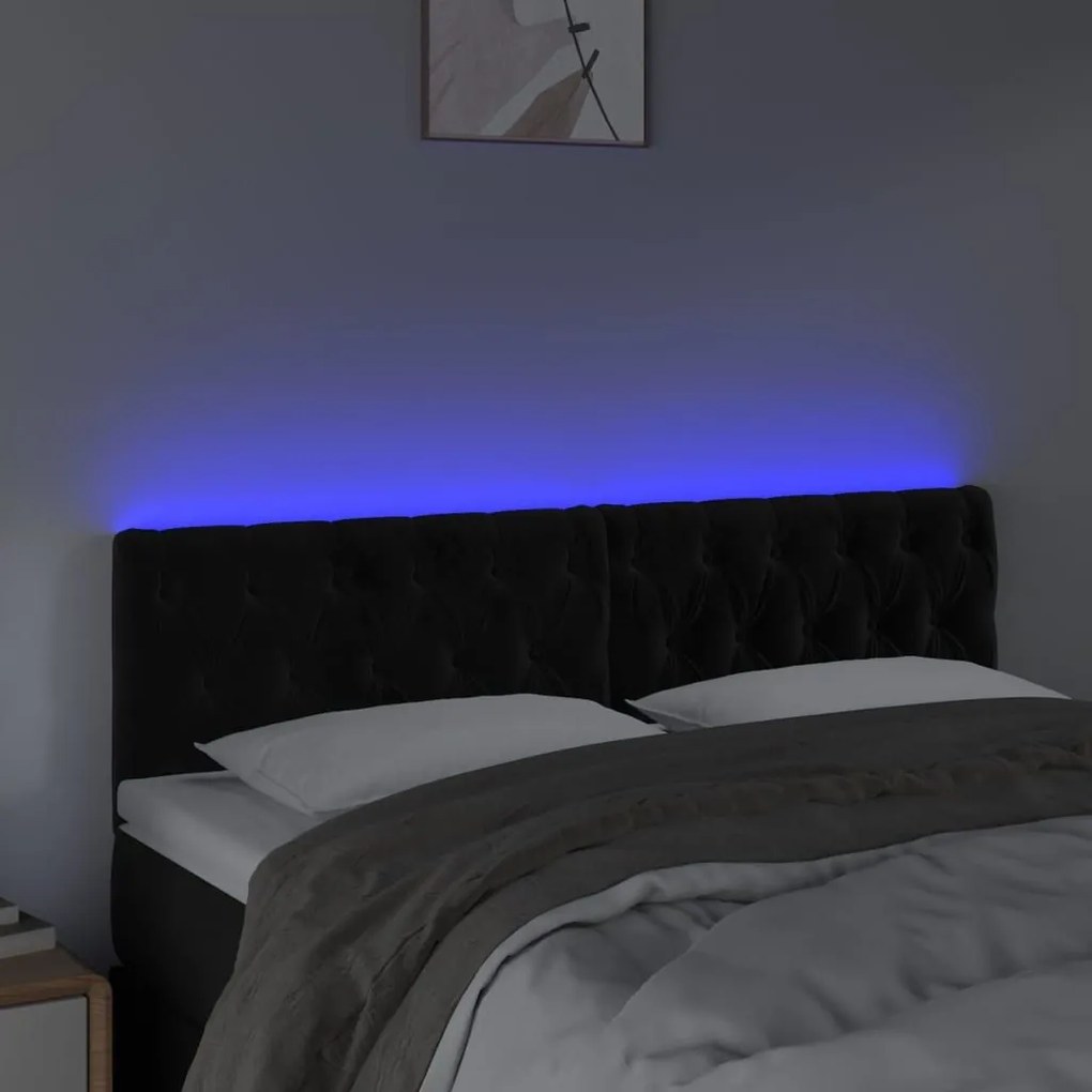 Κεφαλάρι Κρεβατιού LED Μαύρο 144x7x78/88 εκ. Βελούδινο - Μαύρο