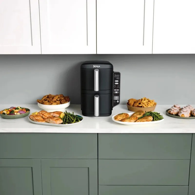 Φριτέζα θερμού αέρα Ninja SL300EU, 2470W, 7,6 l, 40-240C, 2 καλάθια, 6 προγράμματα, συγχρονισμένο μαγείρεμα, χρονοδιακόπτης, αυτόματη διακοπή, μαύρο χρώμα
