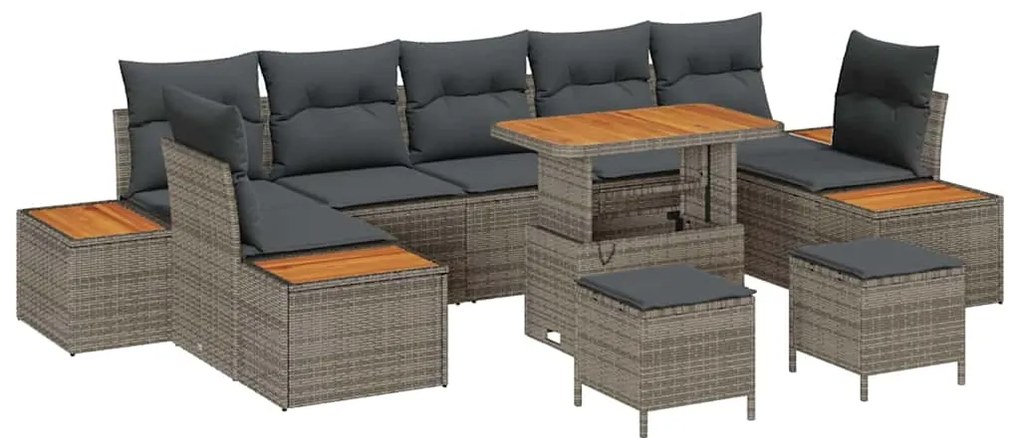vidaXL Σετ Καναπέ Κήπου με μαξιλάρι 10 pcs Γκρι Πολυ ράταν