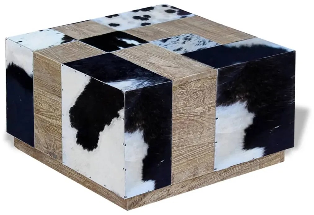 vidaXL Τραπεζάκι Σαλονιού 60 x 60 x 36 εκ. από Γνήσιο Δέρμα Αγελάδας