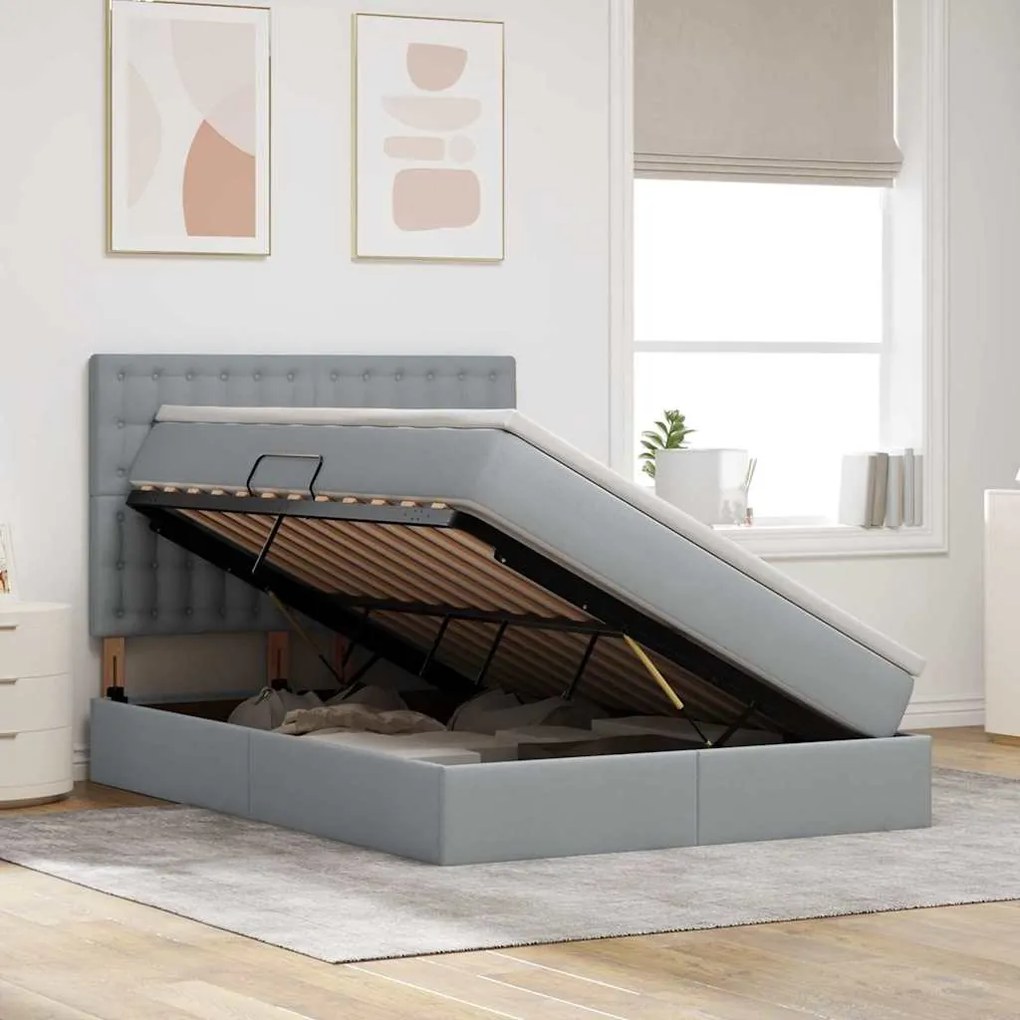 vidaXL Κρεβάτι με αποθηκευτικό χώρο και LED Ανοιχτό γκρι 140 x 200 cm