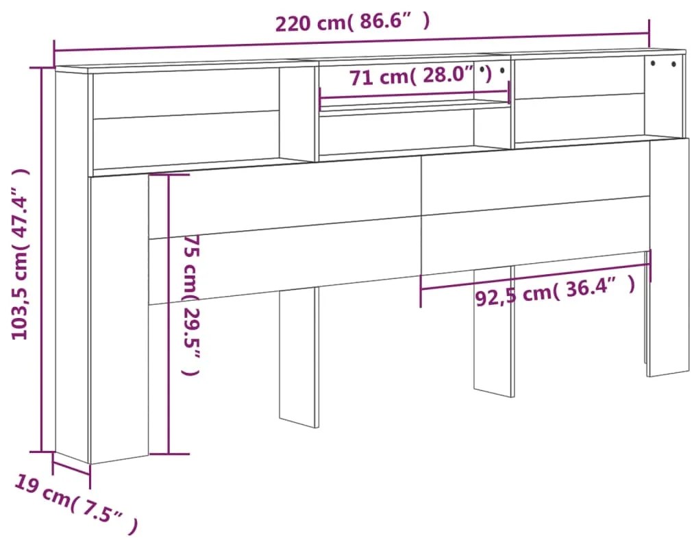 vidaXL Κεφαλάρι Με Αποθηκευτικό Χώρο Λευκό 220 x 19 x 103,5 εκ.