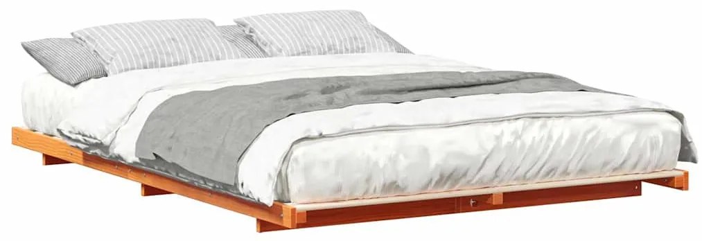 vidaXL Κρεβάτι δαπέδου Καφέ κεριού 160 x 200 cm Μασίφ ξύλο πεύκου