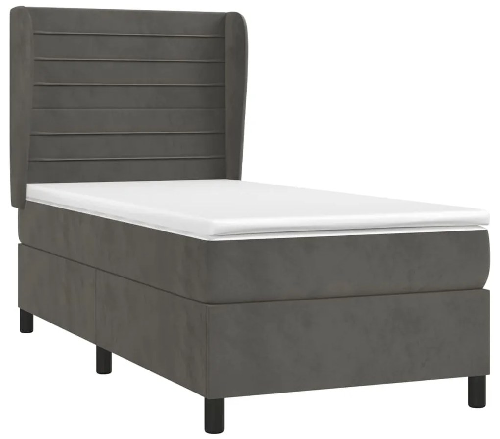 Κρεβάτι Boxspring με Στρώμα Σκούρο Γκρι 90x200 εκ. Βελούδινο - Γκρι