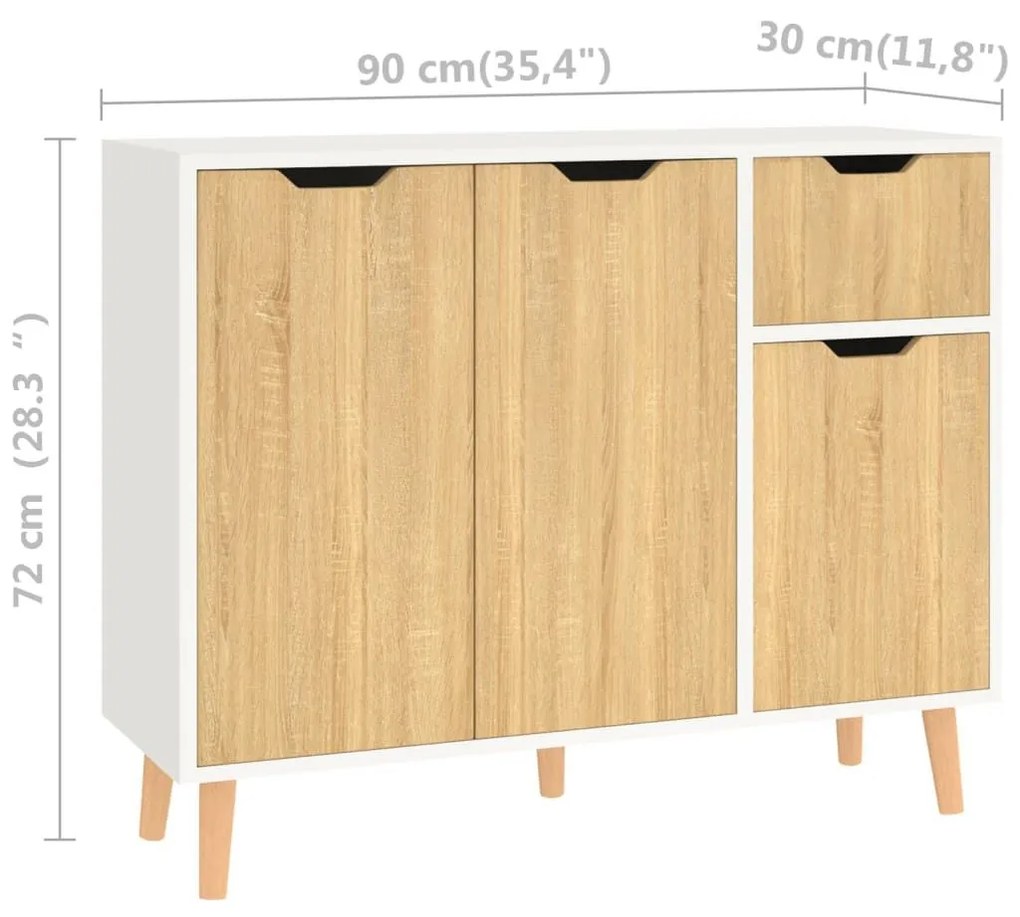 Μπουφές Λευκός/Sonoma Δρυς 90x30x72 εκ. Επεξεργασμένο Ξύλο - Μπεζ