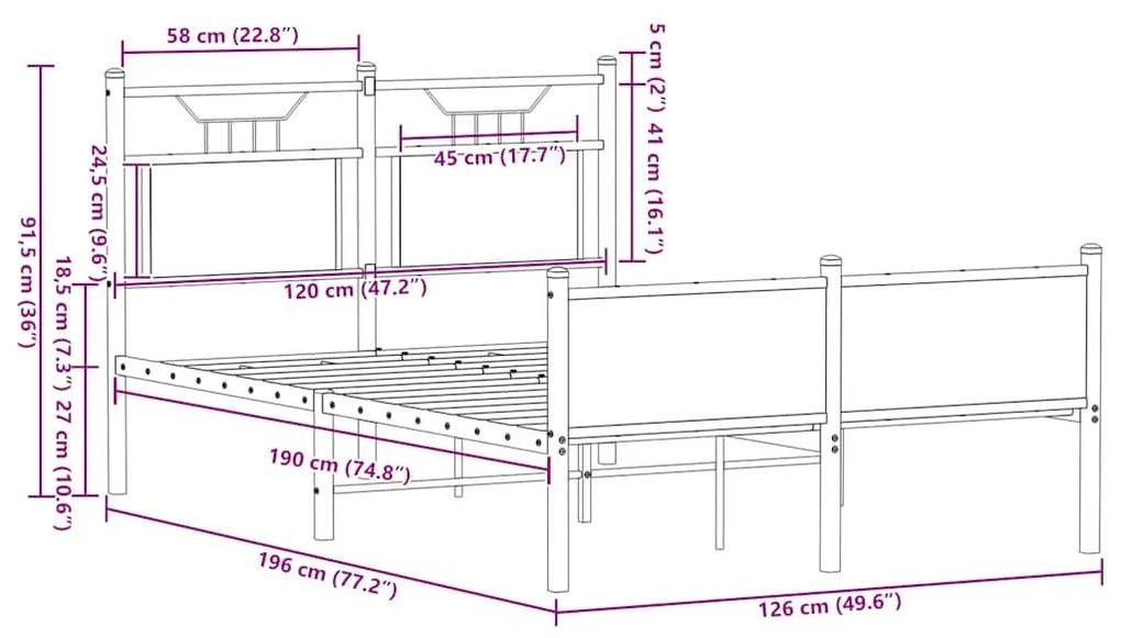 Πλαίσιο Κρεβατιού Χωρ. Στρώμα Καφέ Δρυς 120x190 εκ. Επ. Ξύλο - Καφέ