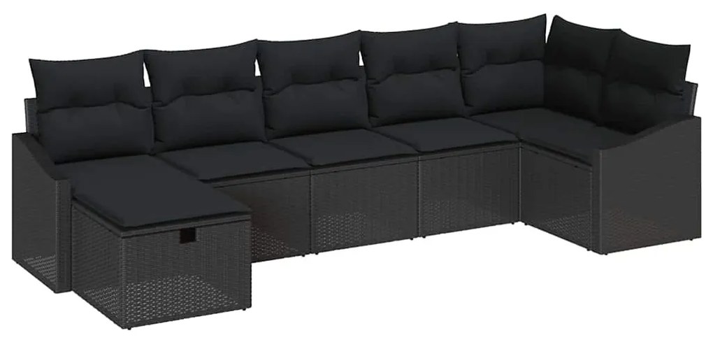 vidaXL Σετ Καναπέ Κήπου με μαξιλάρι 7 pcs Μαύρο Πολυ ράταν