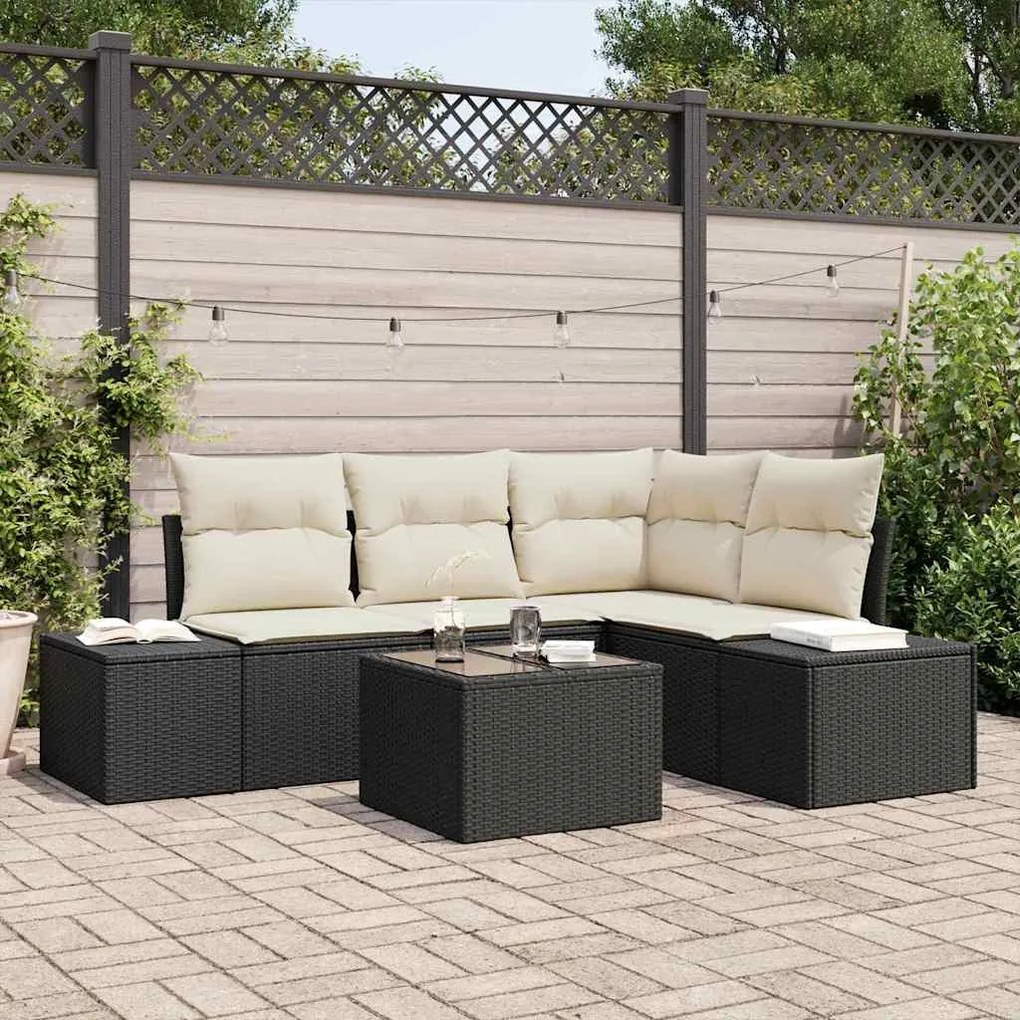 vidaXL Σετ Καναπέ Κήπου 5 pcs Καφέ, Κρέμα Πολυ rattan, βαμμένο ατσάλι