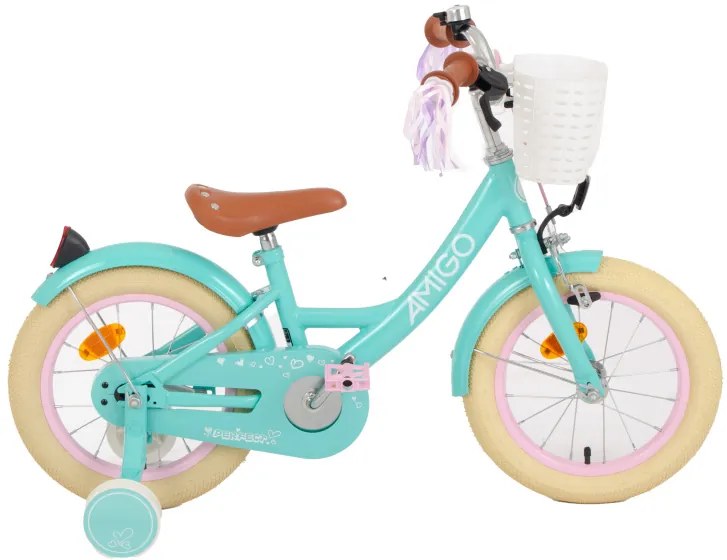 Perfect 14 Inch 22 cm Girls Coaster Brake TurquoiseAMIGO