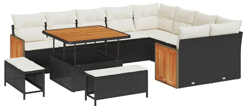 vidaXL Σετ Καναπέ Κήπου 12 pcs Μαύρο και κρεμ 100 x 100 x 71 cm