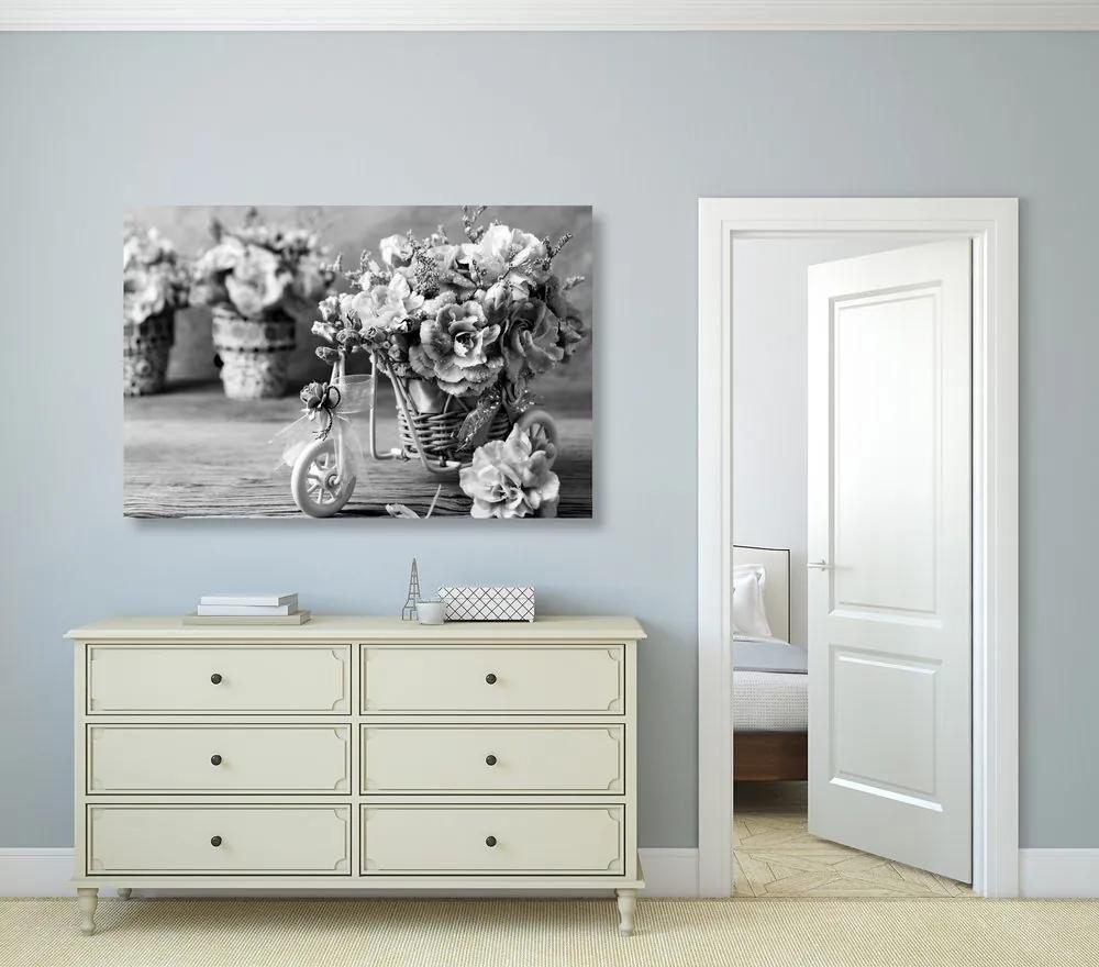 Εικόνα ρομαντικού γαρύφαλλου σε vintage πινελιά σε ασπρόμαυρο σχέδιο - 90x60