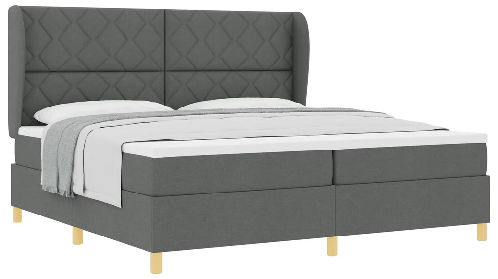 vidaXL Κρεβάτι Box Spring με Στρώμα Σκούρο Γκρι 200x200 εκ Ύφασμα