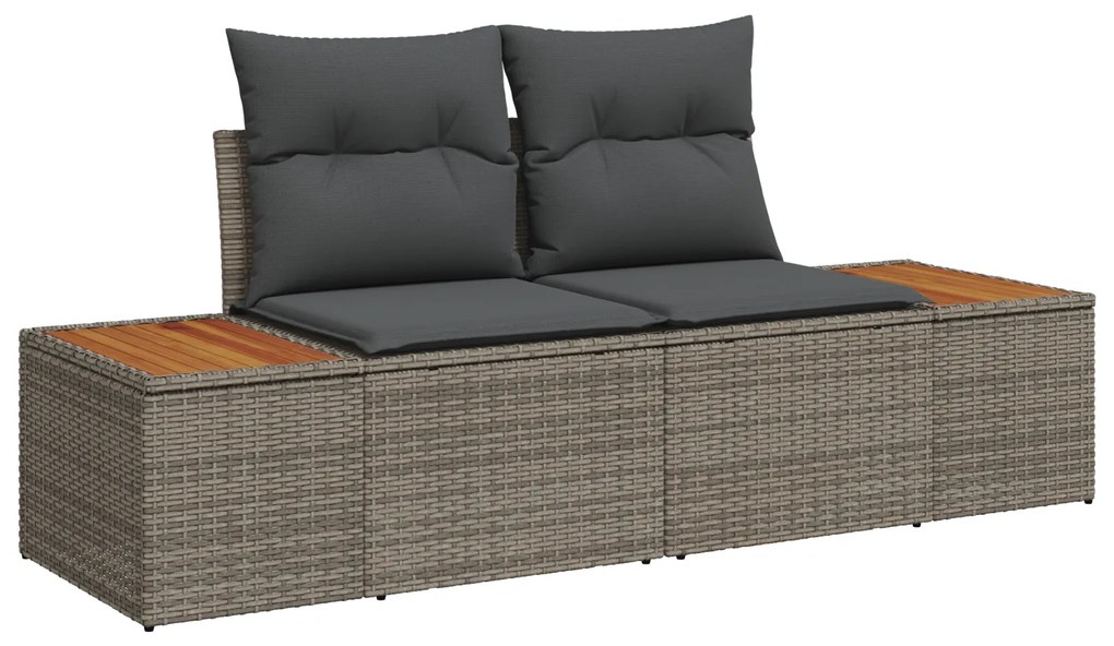 vidaXL σετ καναπέ κήπου 5 τμχ με μαξιλάρια γκρι poly rattan acacia