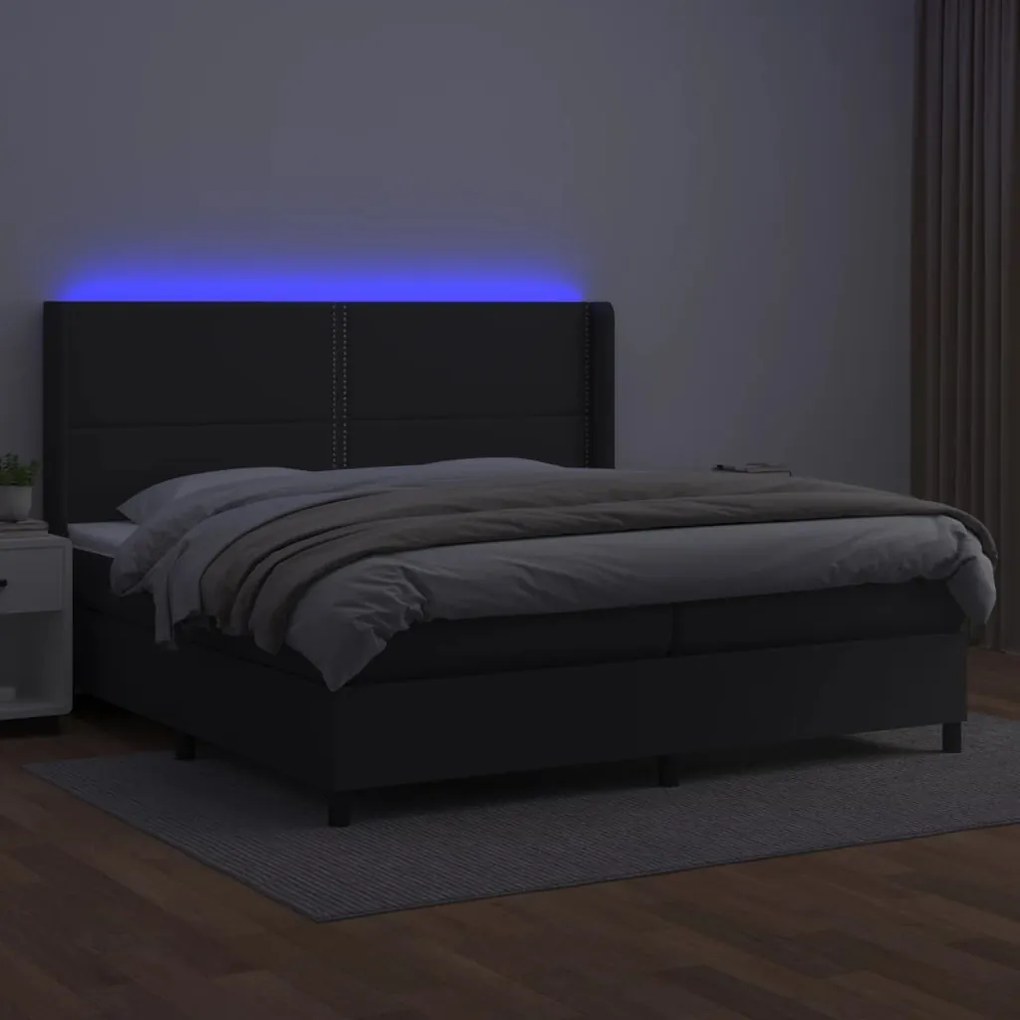 ΚΡΕΒΑΤΙ BOXSPRING ΜΕ ΣΤΡΩΜΑ &amp; LED ΜΑΥΡΟ 200X200 ΕΚ. ΣΥΝΘ. ΔΕΡΜΑ 3139343