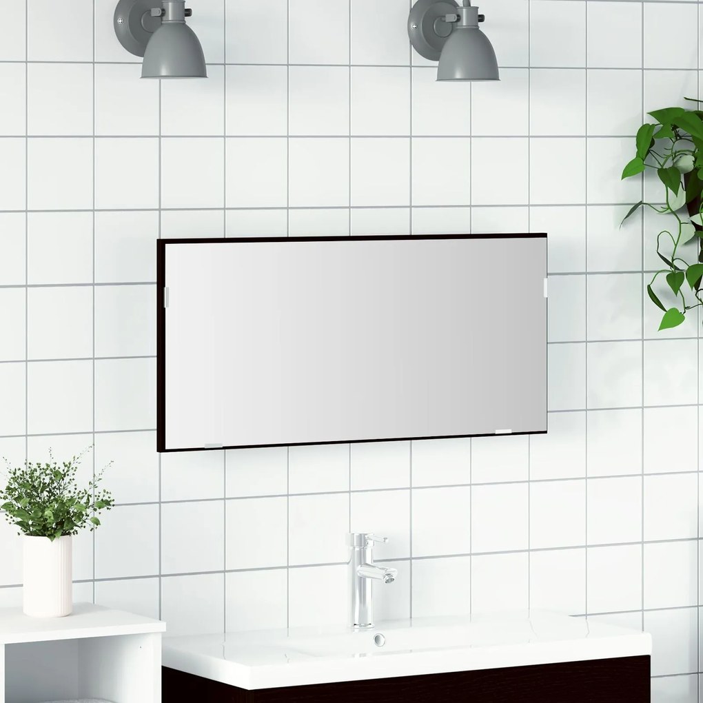 Καθρέφτης Μπάνιου vidaXL με Φωτισμό LED Μαύρο Δρυς 80x37 εκ.