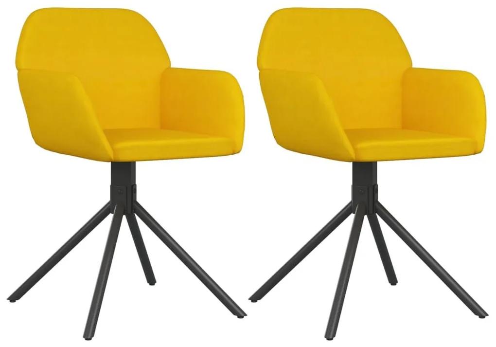 Καρέκλες Τραπεζαρίας Περιστρεφόμενες 2 τεμ. Κίτρινες Βελούδινες - Κίτρινο