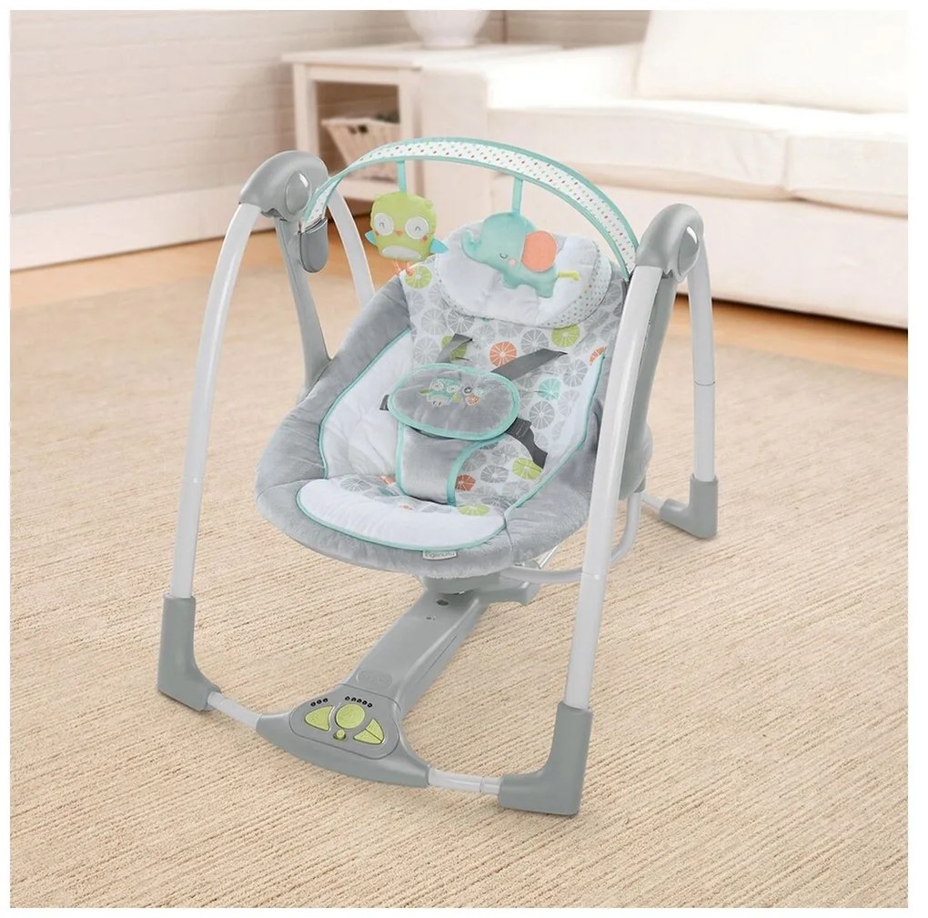 Κουνιστή Καρέκλα Ingenuity Compact Swing - Hugs &amp; Hoots Λευκό Γκρι