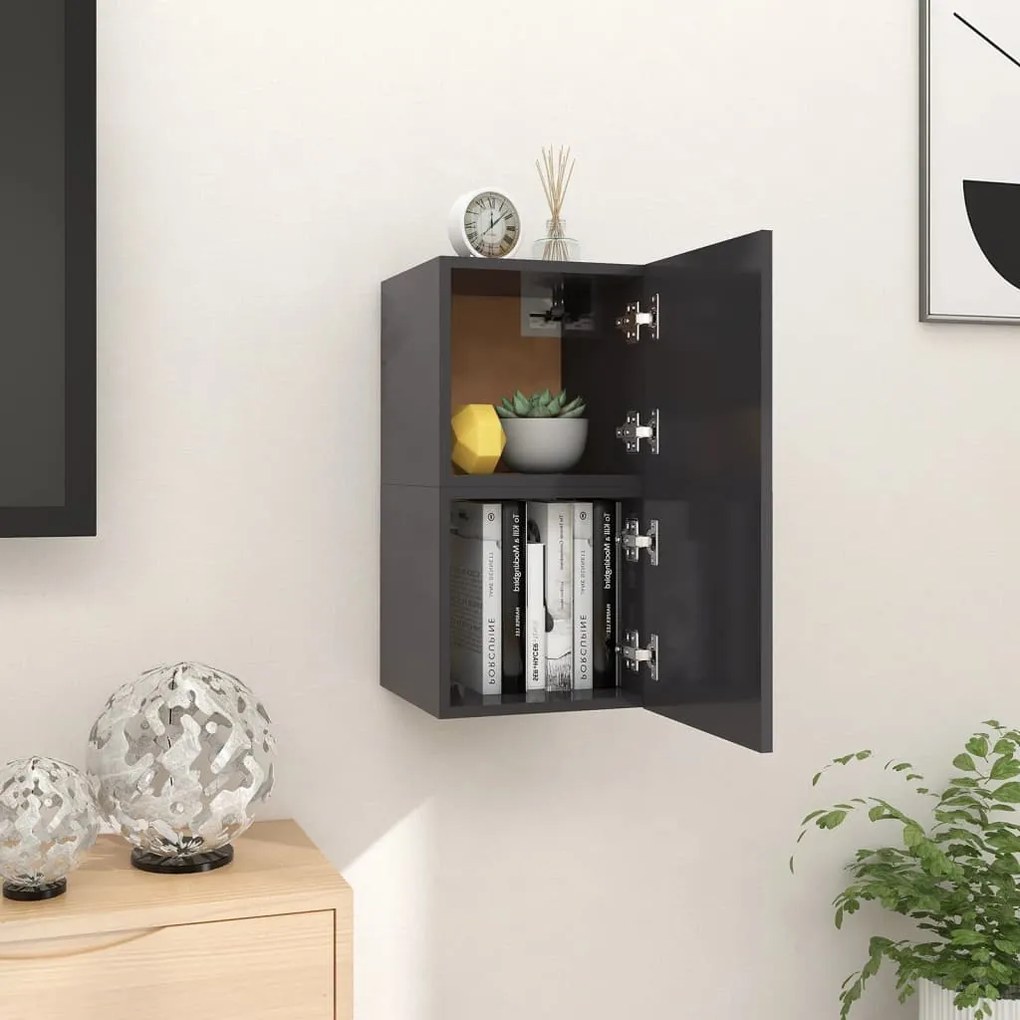 vidaXL Έπιπλα Τηλεόρασης Κρεμαστά 2 τεμ. Γκρι 30,5x30x30εκ. Επεξ. Ξύλο