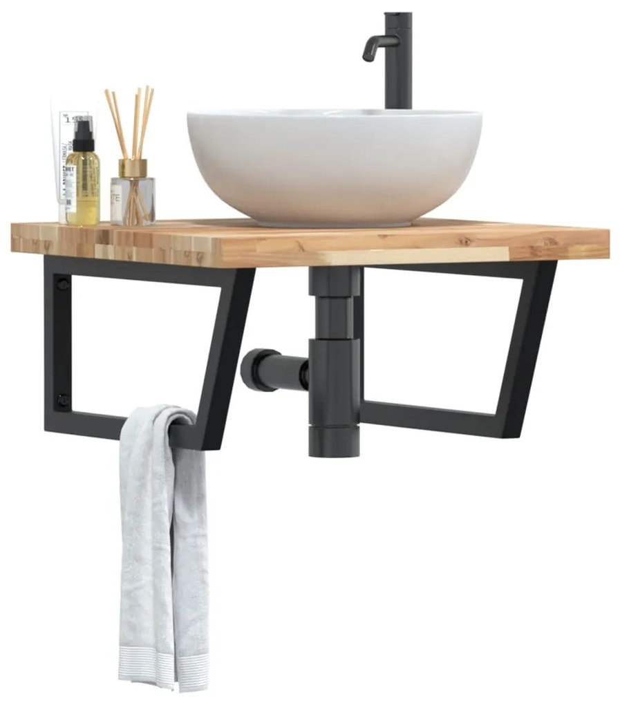 Ράφι Νιπτήρα Τοίχου από Ατσάλι / Μασίφ Ξύλο Ακακίας