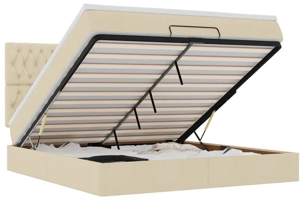 vidaXL Οθωμανικό κρεβάτι με στρώμα & LEDs Cream 160x200cm ύφασμα