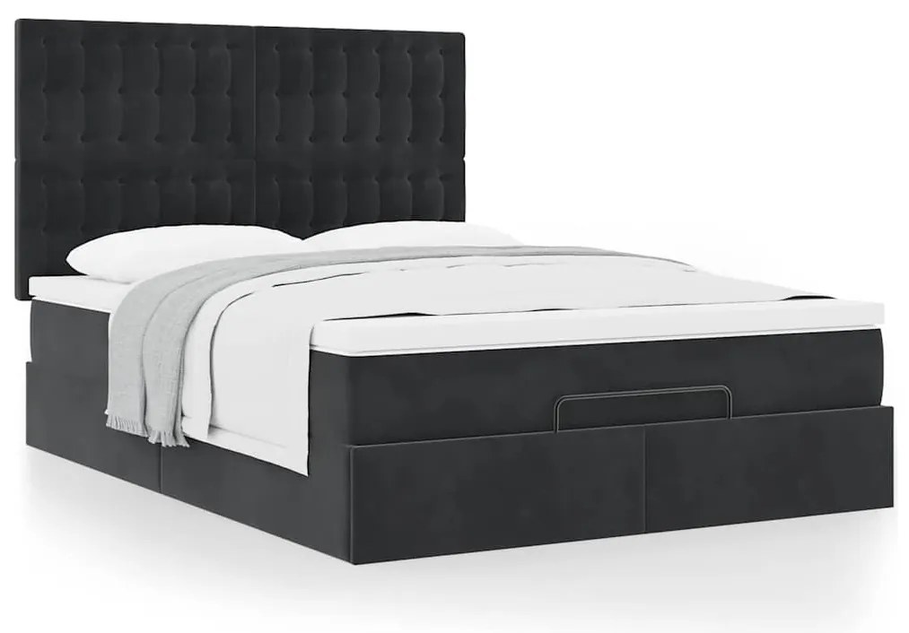 vidaXL Οθωμανικό κρεβάτι με στρώματα Μαύρο 140x190cm Βελούδο