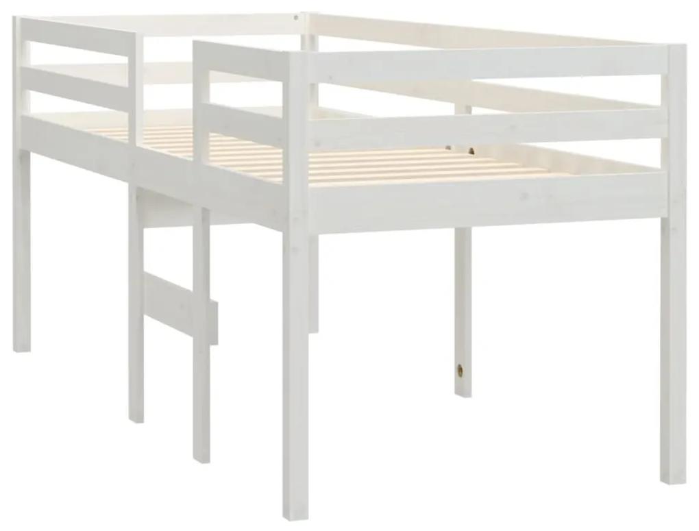 Κρεβάτι Υπερυψωμένο Λευκό 90x190 εκ. από Μασίφ Ξύλο Πεύκου - Λευκό