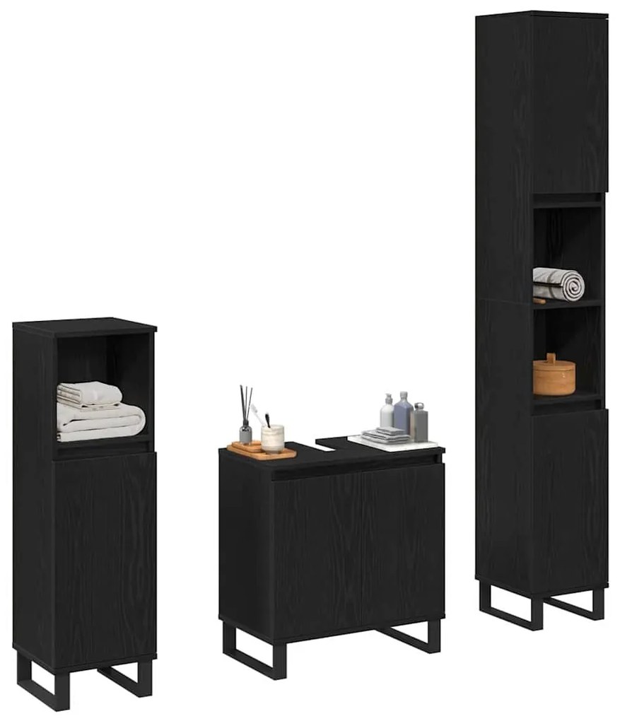 vidaXL Σετ Επίπλων Μπάνιου με αποθήκευση 3 pcs Μαύρο 30 x 30 x 190 εκ