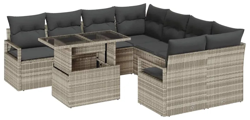 vidaXL Σετ Καναπέ Κήπου με μαξιλάρι 9 pcs Ανοιχτό γκρι συνθετικό ρατάν