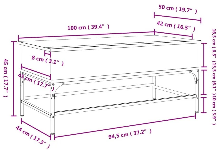 Τραπεζάκι Σαλονιού Καφέ Δρυς 100x50x45 εκ. Επ. Ξύλο/Μέταλλο - Καφέ