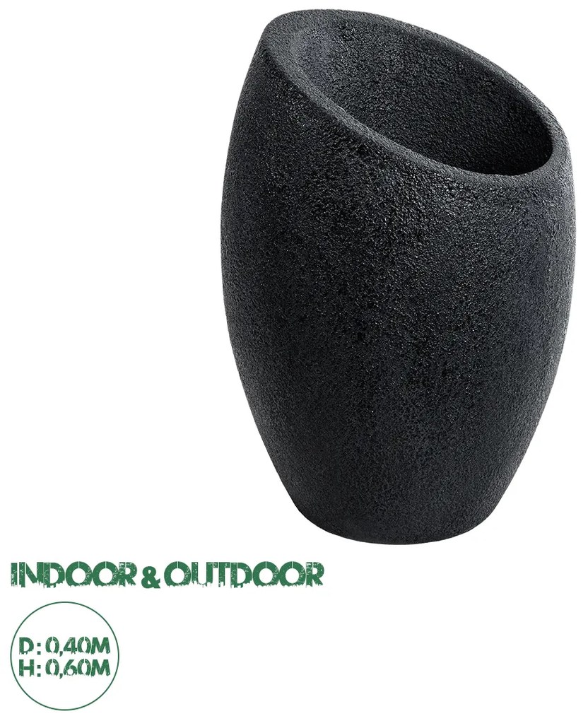 20732 GloboStar® Artificial Garden MESTRE 20732 Επιδαπέδιο Πολυεστερικό Τσιμεντένιο Κασπώ Γλάστρα - Flower Pot Μαύρο Φ40 x Υ60cm