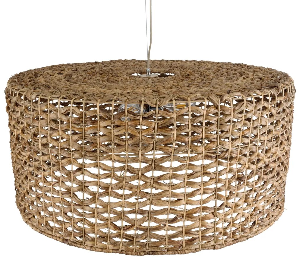 GloboStar® MANGATA 01850 Boho Κρεμαστό Φωτιστικό Οροφής Μονόφωτο 1 x E27 AC220-240V IP20 - Φ90 x Υ40cm - Καφέ Water Hyacinth - Υδρουάκινθος Πλέγμα Καμπάνα - 5 Χρόνια Εγγύηση