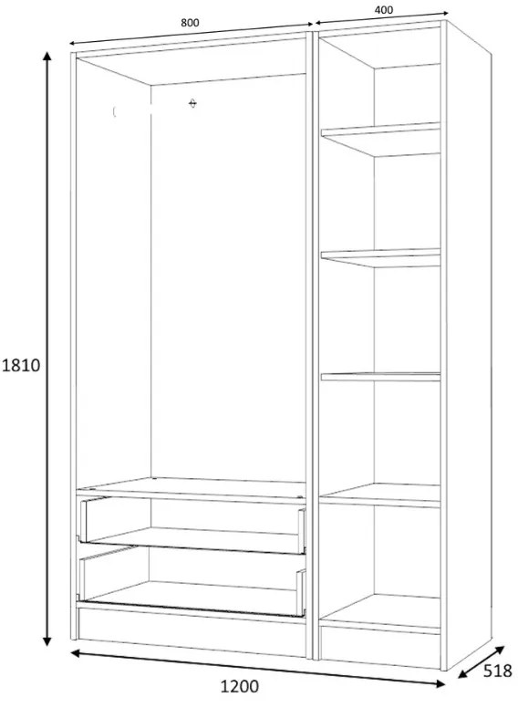 Ντουλάπα ρούχων Ricardo Megapap τρίφυλλη χρώμα λευκό 120x51,8x181εκ.