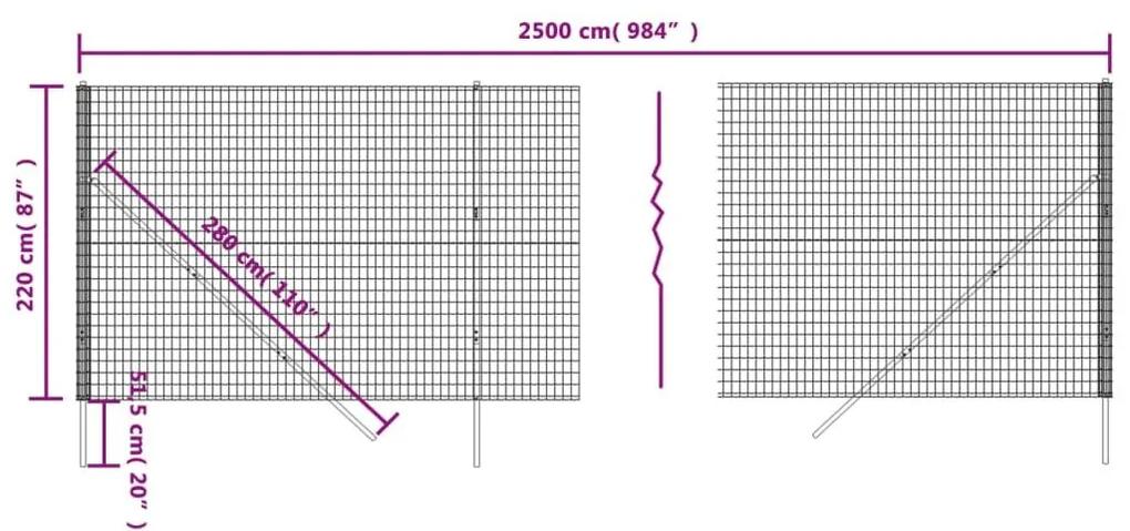 Συρματόπλεγμα Περίφραξης Ανθρακί 2,2x25 μ. Γαλβανισμένο Ατσάλι - Ανθρακί