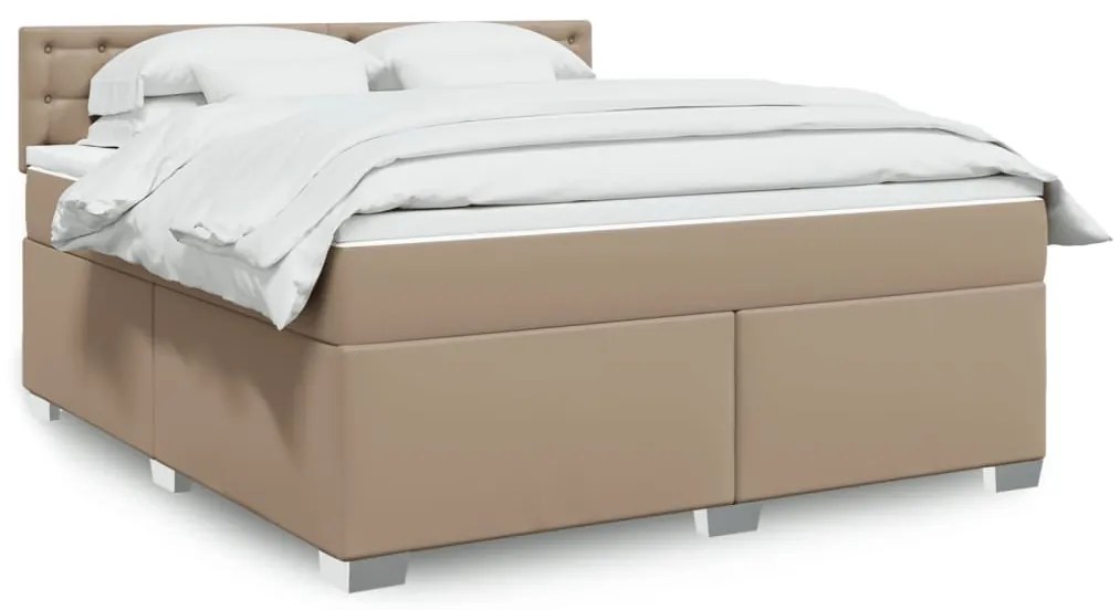 vidaXL Κρεβάτι Boxspring με Στρώμα Καπουτσίνο 180x200 εκ. Συνθ. Δέρμα