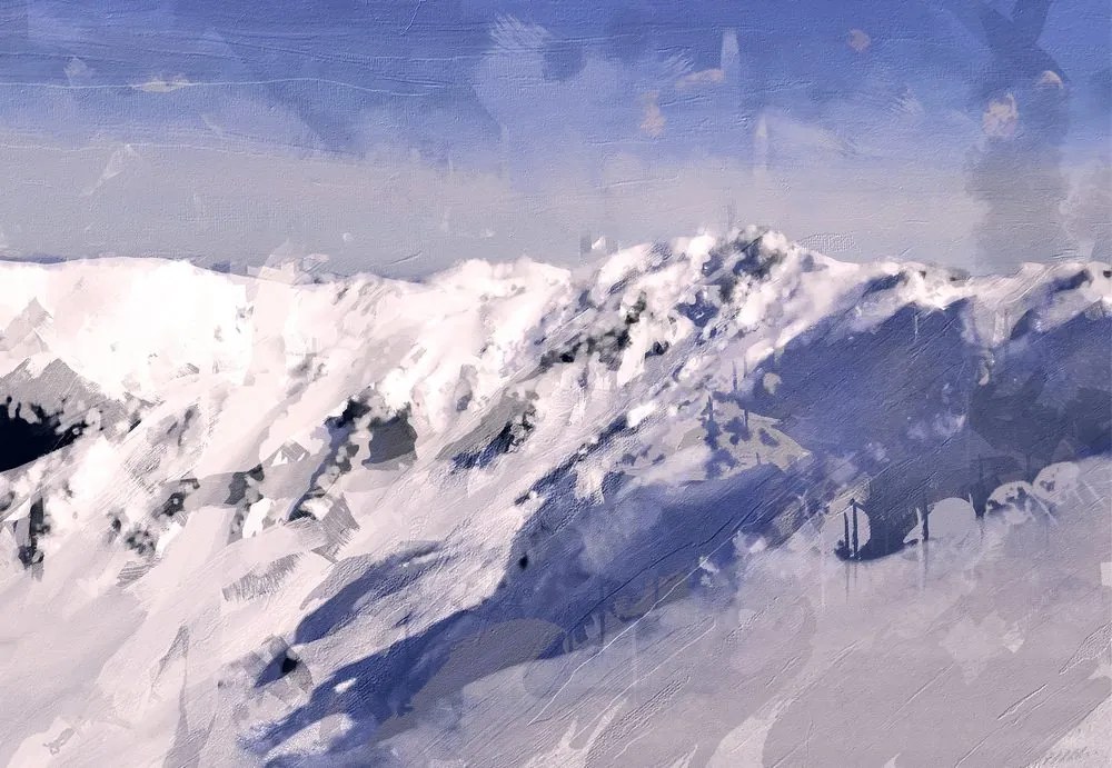 Εικόνα ελαιογραφία με χιονισμένα βουνά