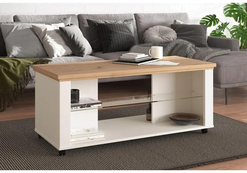 Τραπεζάκι Σαλονιού Valencia Λευκό - Artisan Oak - Λευκό Μάτ 114,5x50,5x49 εκ. 114.5x50.5x49 εκ.