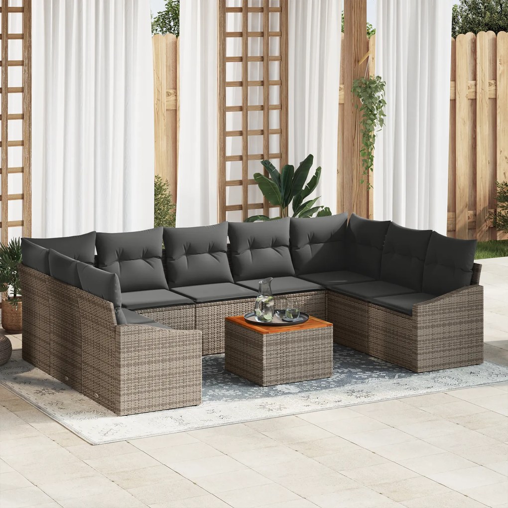 vidaXL Σετ Καναπέ Κήπου 10 pcs Γκρι 55 x 55 x 37 εκ Ρατάν, Ύφασμα