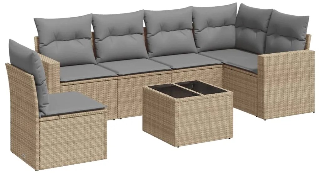 vidaXL Σαλόνι Κήπου Σετ 7 τεμ. Μπεζ Συνθετικό Ρατάν με Μαξιλάρια