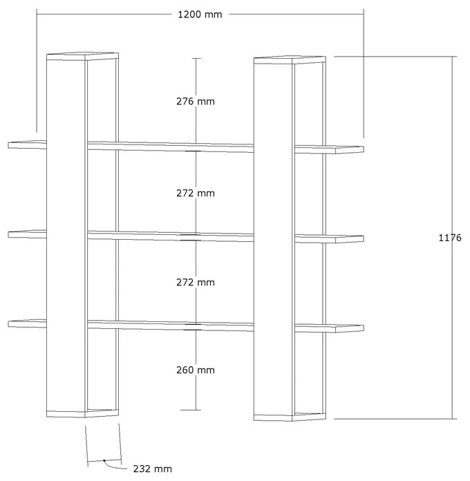 Βιβλιοθήκη Yotek pakoworld σε καρυδί απόχρωση 120x23x120εκ