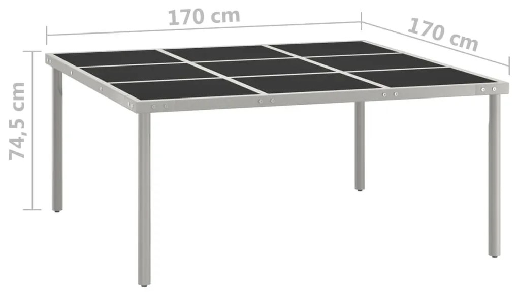 Τραπεζαρία Κήπου 170 x 170 x 74,5 εκ. από Ατσάλι / Γυαλί - Μαύρο